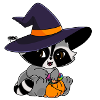 Snuggles der Waschbär mit Halloweensüßigkeiten