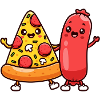 Pizzastück und Wurstfreunde