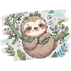 Cute sloth on branch with flowers