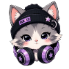Lila DJ-Katze mit Kopfhörern