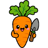 Carrot with Garden Shovel Cartoon