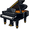 Dark piano with gold accents
