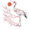 Geometric Heron with Cherry Blossoms