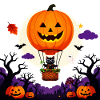 Pumpkin Balloon Cat Halloween Scene