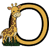 Giraffe und Ovalbuchstabe O Cartoon-Design