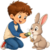 Rabbit gets cucumber from cheerful boy