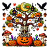 Moonlit Pumpkin Skeleton Tree