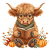 Highland Cow Reading Fall Cozy