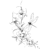 Fleurs et Libellule Noir Blanc