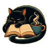 Cuddly cat while reading with coffee
