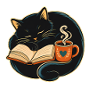 Sleeping cat reading & coffee