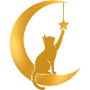 Golden Crescent Moon with a Cat