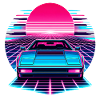 Neon Synthwave Car at Sunset