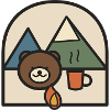 Bear campsite near mountains and coffee