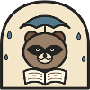 Waschbär liest unter Regenschirm