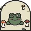 Frog among mushrooms cartoon
