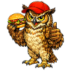 Eule mit einem Hamburger