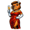 Elegant capybara lady with sparkling wine