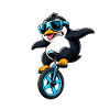 Cool penguin on unicycle with saying