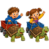 Kids turtle race in handcart fun