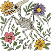 Pterodactylus Skelett mit Blumen