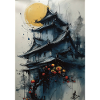 Pagode sous lune en aquarelle