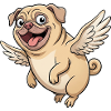 Funny Pug Angel with Wings Cartoon
