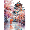 Japanese pagoda and cherry blossoms
