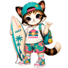 Kitten Surfer Summer Tropical