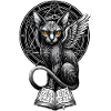 Winged cat with runes