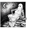 Ghost over books in the moonlight