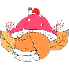 Cute fox sleeping under mushroom autumn