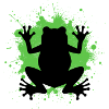 Frog silhouette with green splashes