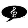 Speech bubble with a g-clef symbol. 