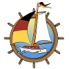 Segelboot mit deutscher Flagge am Lenkrad