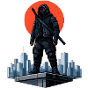 Ninja urbain devant une lune rouge