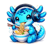 Kawaii Axolotl with Headphones and Ramen Gaming
