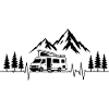 Camping love with heartbeat and motorhome