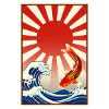 Koi at sunrise over raging waves