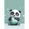 Tender panda and pastel green heart
