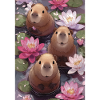 Three beavers among the water lilies