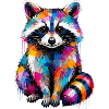 Bunter Waschbär mit Farbklecksen 