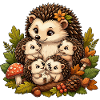 Igelmutter mit Jungen im Herbst
