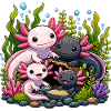 Underwater Axolotl Family