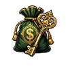 Golden money bag and key