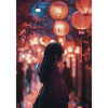 Silhouette under red night lanterns