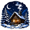 Winter Hut Starry Night