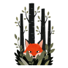 Fox peeping through leaves