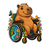 Capybara im Rollstuhl mit Blumenparadies