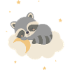 Cute raccoon sleeping on cloud